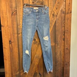 Free People Ripped Cropped Jeans in Denim Blue